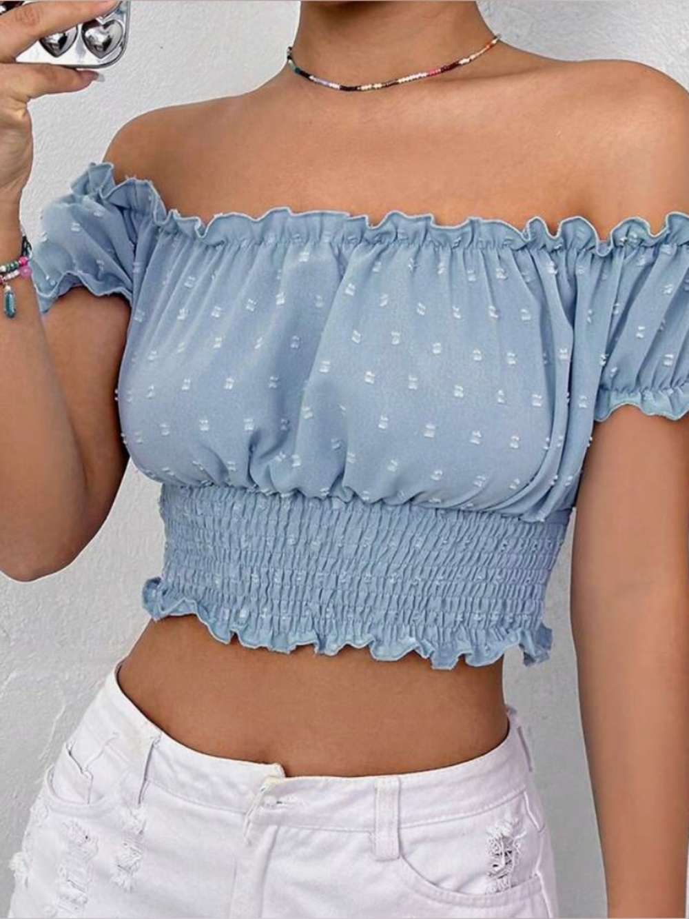 Blue Off The Shoulder Crop Top